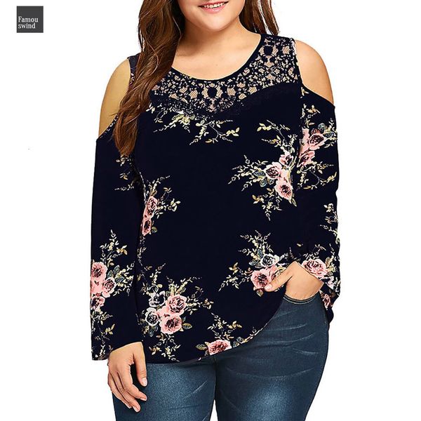 

женщины 5xl блузки с длинным рукавом плюс размер кружева плеча топы блузки цветочные аппликация printed блуза o шеи летняя рубашка мода, White