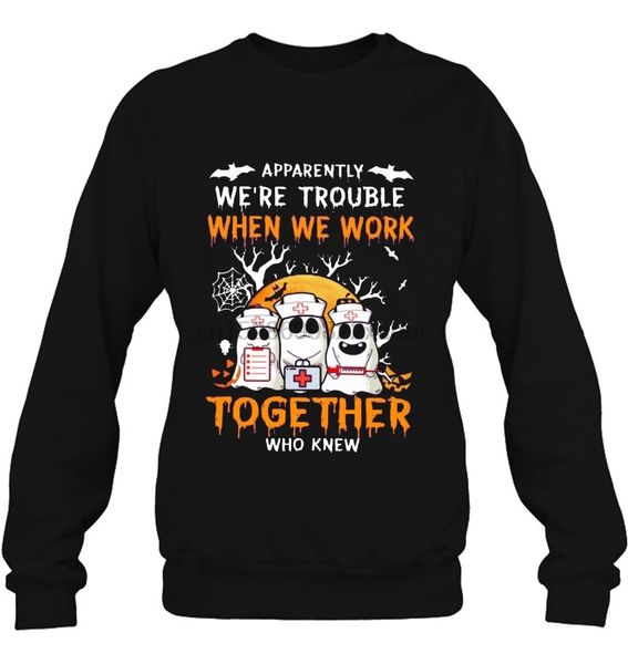 

men hoodie apparently we're trouble when we work together who knew boo nurse halloween women streetwear, Black