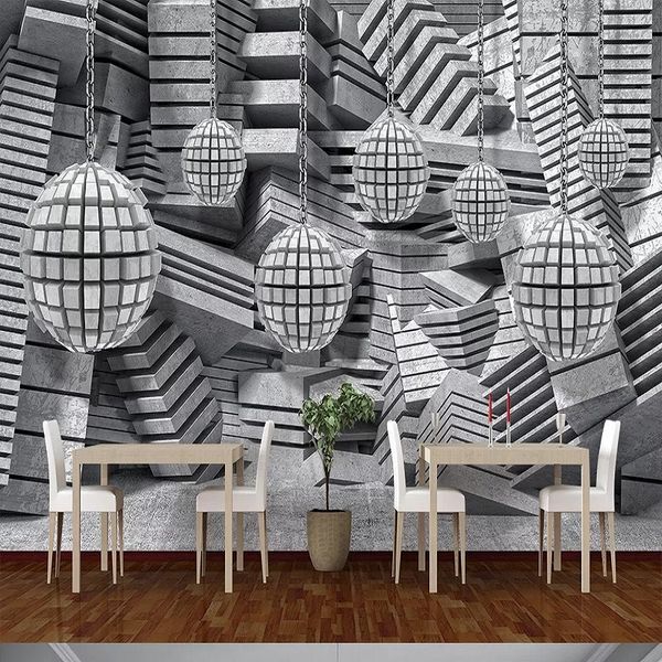 

custom large mural 3d wallpaper modern creative 3d expansion space gray wall sphere iron chain back wall decor deep 5d embossed