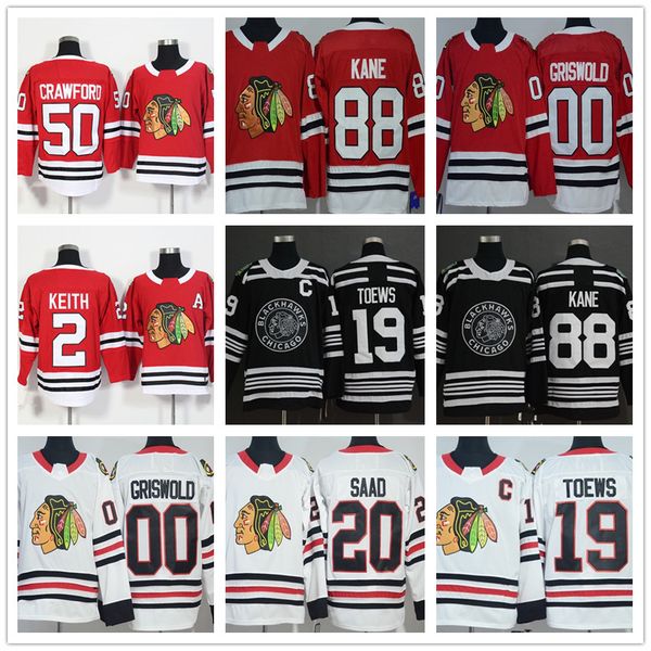 

88 Patrick Kane 19 Jonathan Toews 20 Brandon Saad 00 Clark Griswold 50 Corey Crawford 2 Duncan Keith Men's Chicago Blackhawks hockey Jerseys