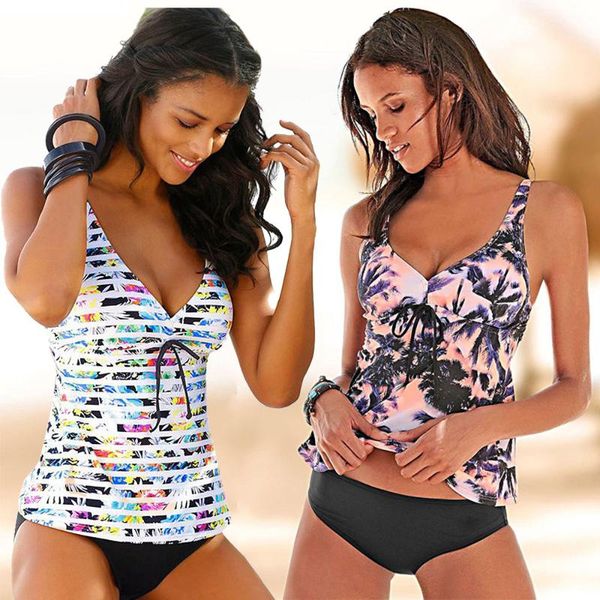 

2019 new push up swimwear women plus size swimsuit two pieces tankini vintage stripe bathing suit print biquini retro swimwear, White;black