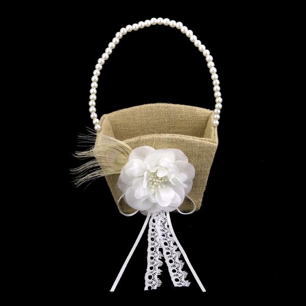 

2pcs wedding party vintage rustic hessian burlap flower girl basket
