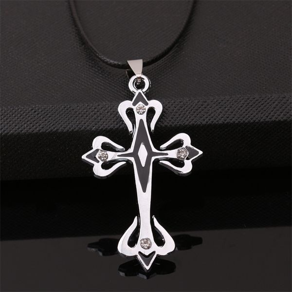 

японский и корейский стиль моды простой нерегулярное крест подвеска из нержавеющей стали ожерелье черный христианский иисус кулон, Silver