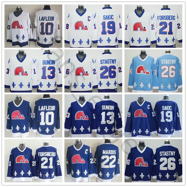 

quebec nordiques winter classic men #10 guy lafleur 13 mats sundin 19 joe sakic 21 peter forsberg 26 peter stastny ice hockey jerseys, Black;red