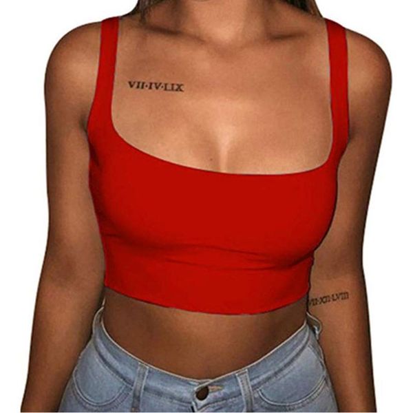 

womens summer low cut square neck tank crop solid color basic stretch slim strappy vest beach party clubwear bralette, White