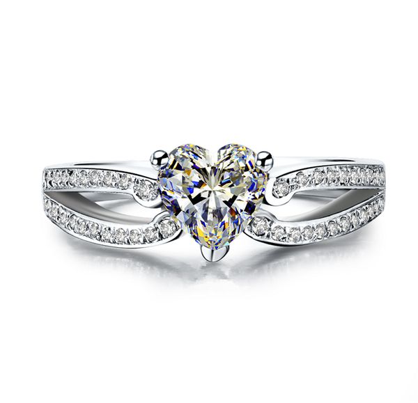 

romantic 1ct heart shape engagement ring for women 925 silver ring in touched proposal, Golden;silver