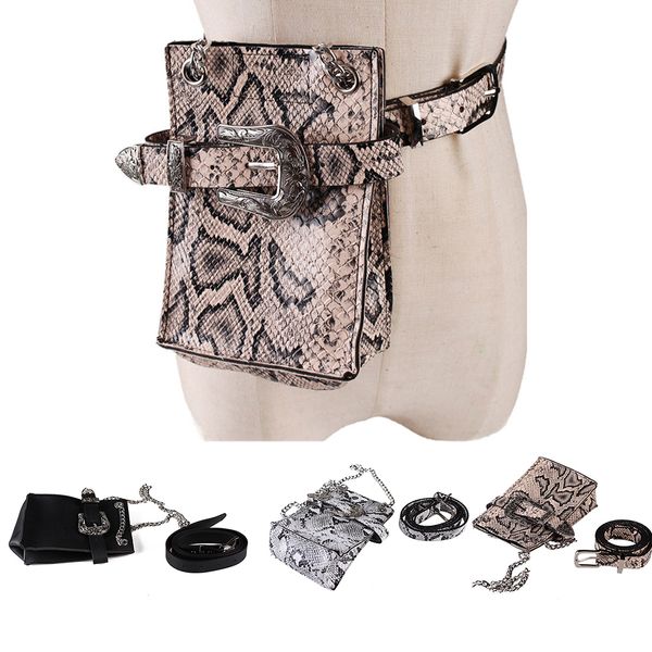 

new pu leather chain shoulder bag waist pack women serpentine waist belt bag snakeskin crossbody messenger purse