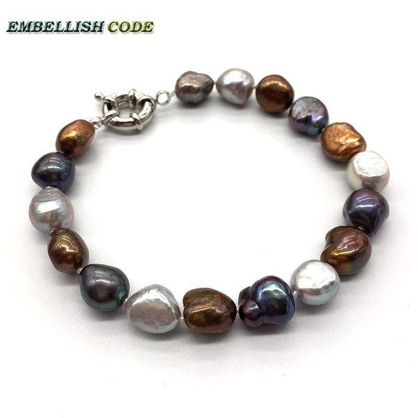 

selling well baroque irregular real pearl bracelet stunning hong kong peacock gray brown mixed color for girl women lustrous, Black