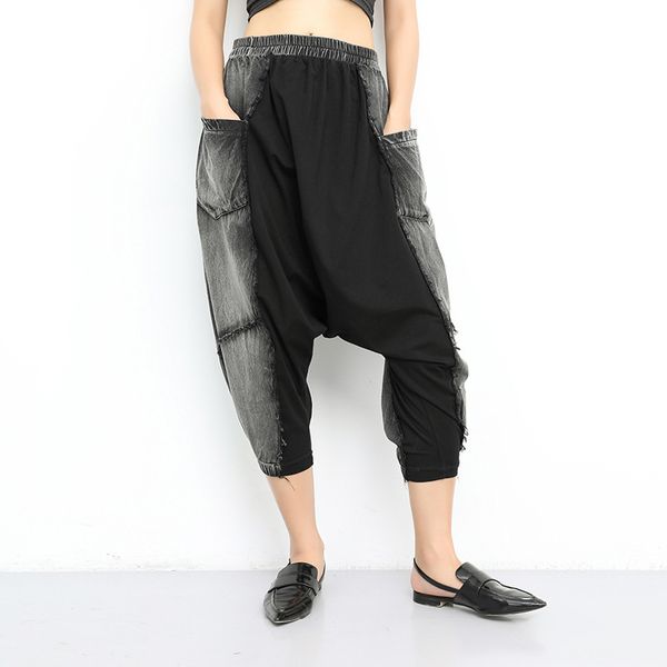 

tvvovvin 2019 new summer styles thin fashion women clothes high waist denim washed vintage gray color loose wide pants as844, Black;white