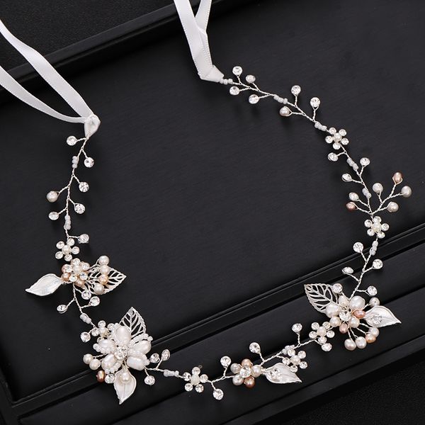 

silver bridal headband tiara freshwater pearl flower wedding headpiece hair vine dress hair accessories wedding hair jewelry, Golden;white