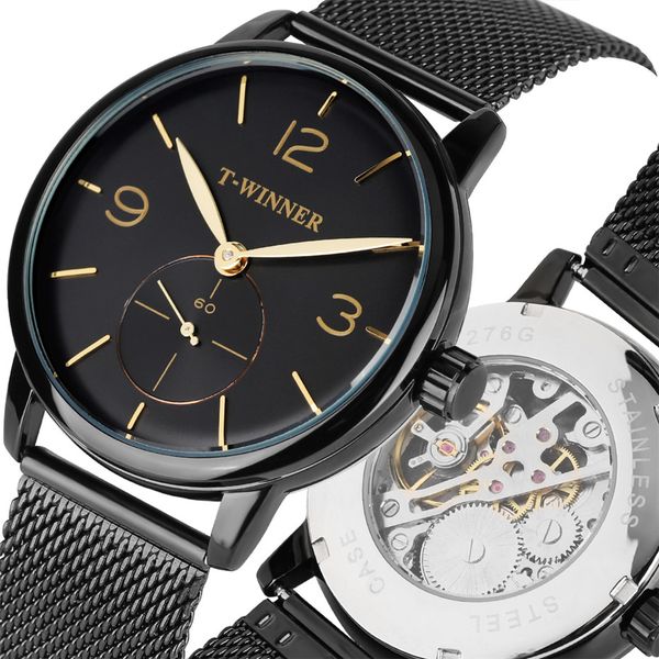 

simple men's wristwatch mechanical hand winding mesh stainless steel mens watch business style clock man reloj masculino, Slivery;brown