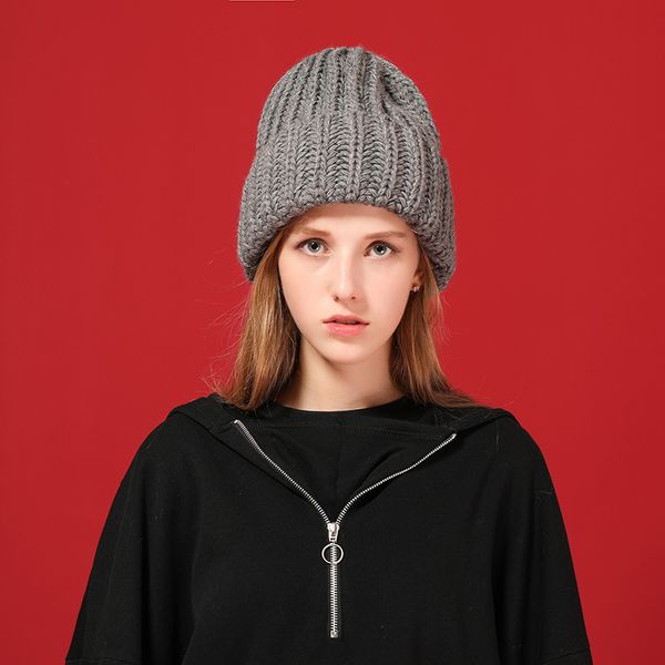 

new knitting wool ball skullies beanies casual streetwear thick warm hat cap women autumn winter 2020 cute beanie hat 17042, Black