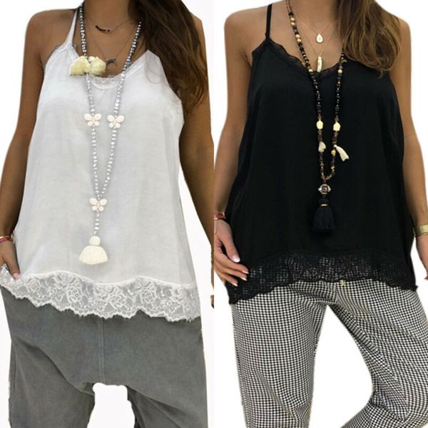 

women's ladies cami sleeveless swing vest strappy solid lace up plus size, White