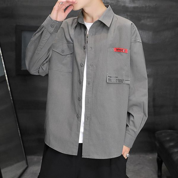 

vintage men shirt safari style solid letter casual shirts long sleeve cotton 2020 spring new arrive, White;black