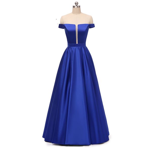 

elegant off the shoulder royal blue evening dresses 2019 plus size long satin prom formal gowns with lace up back, White;black