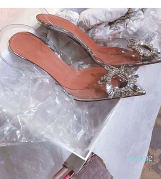 

women's transparent sandals with pointed toes xia 2019 new word with water diamond heels ct2, Black