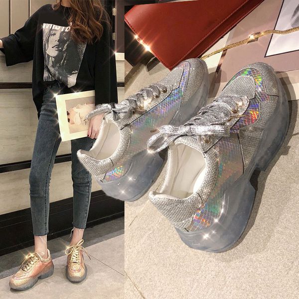

women bling vulcanized shoes autumn female glitter comfort lace up walking fashion ladies casual sneakers harajuku new fashion, Black