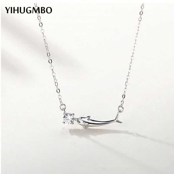 

yihugmbo 925 sterling silver 100% fish chain geometry korean necklace jewelry for women animal statement necklace 2019 new long