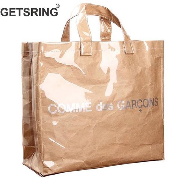 

getsring women bag women handbags casual bag transparent kraft paper totes letter woman bags fashion one shoulder shopping bag t190920