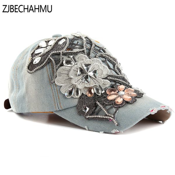 

zjbechahmu hats fashion floral denim adjustable baseball caps for women girls spring hip hop snapback hat apparel accessories, Blue;gray