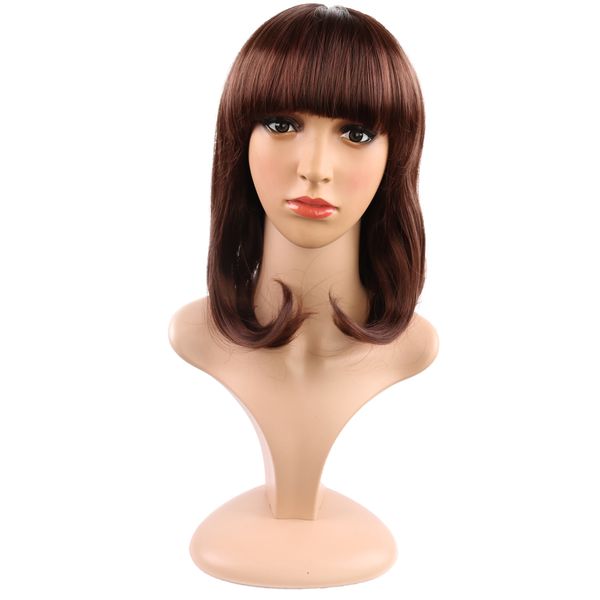 

2019 fashionable dark brown color medium long rinka haircut wigs for women daily use, Black