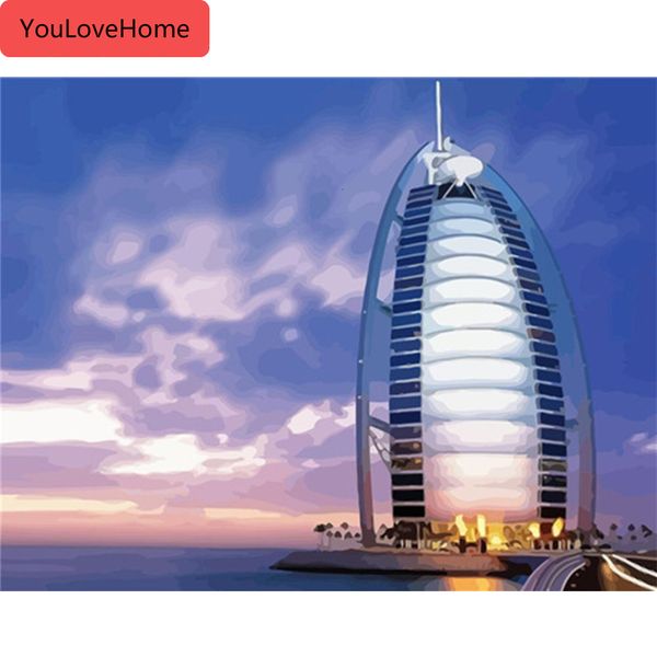 

unframe oil painting by numbers landscape acrylic diy paint coloring by numbers city home decoration kits
