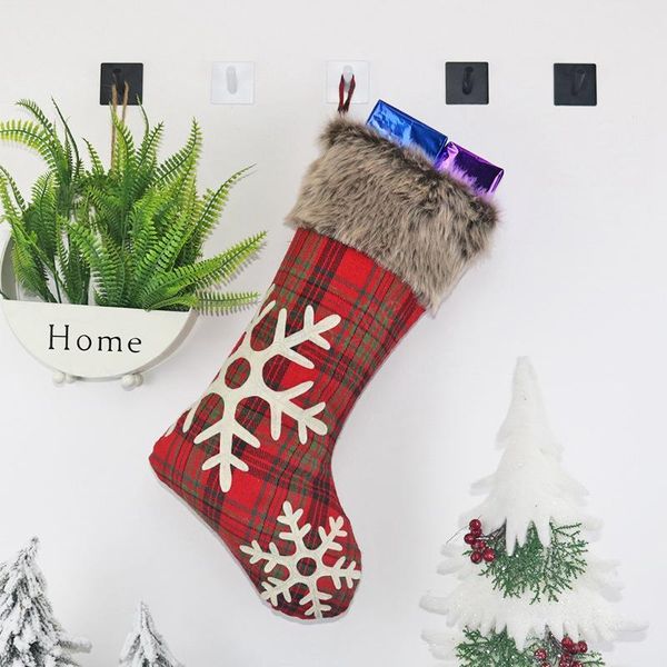 

christmas party stocking hanging socks plaid snowflake tree ornament decor socks gift candy bag new year prop xmas socks ljja3009-13