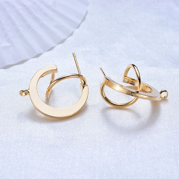 

164) 6pcs 20mm 24k gold color brass round with s line stud earrings diy jewelry findings accessories, Golden
