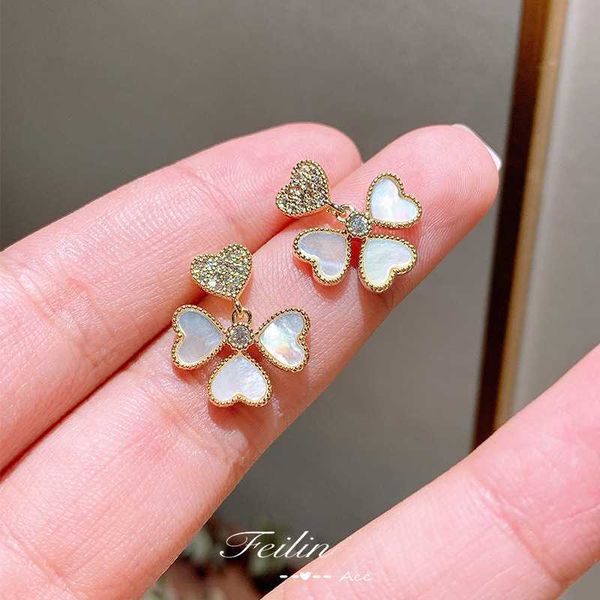

european and american designer design brand temperament french love leaf earrings crystal sterling silver earrings earrings simple woman, Golden;silver