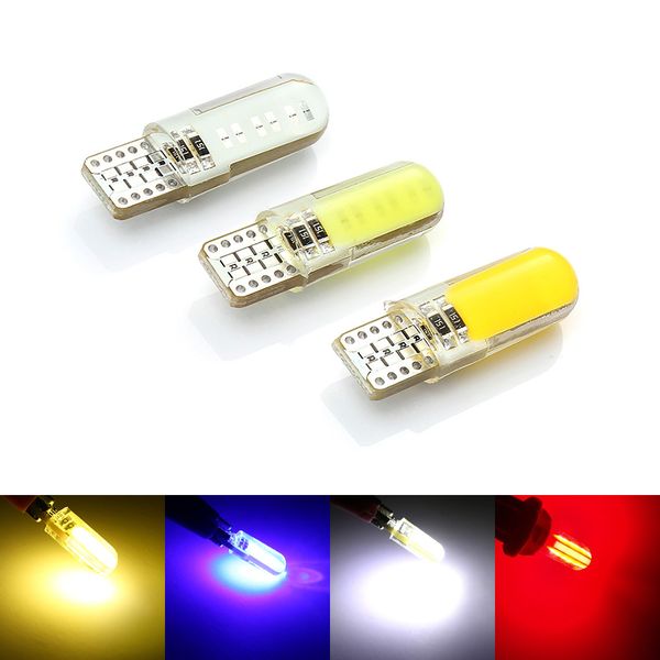 

10pcs 12v led t10 w5w car interior light cob silicone auto signal lamp 194 501 side wedge parking bulb for lada car styling