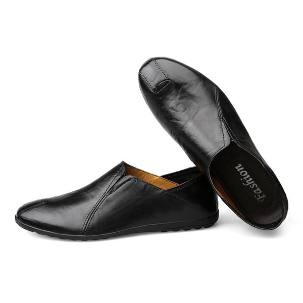 

men leather peas shoes fashion korea men loafers comfortable pointed toe business shoes dress soft %1706, Black
