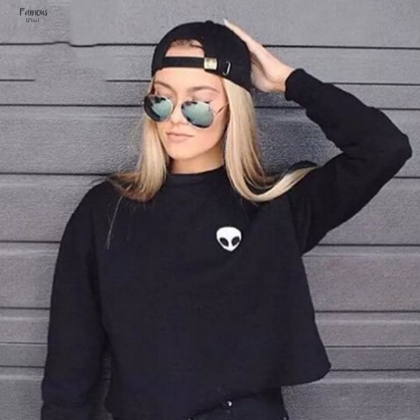 

saucer man pattern thick winter hoodies 3d print crop warm loose women hoodies unseasonal clearance outfits, Black
