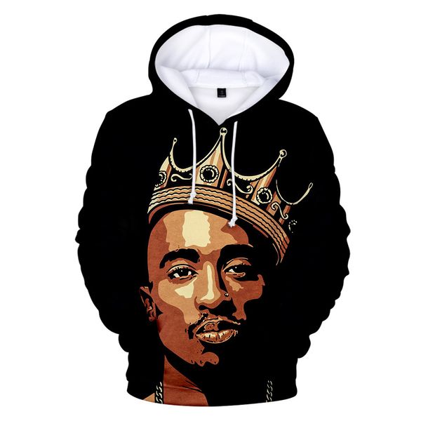 

2020 new explosion models amazon us rapper 2pac remembrance clothes 3d color printing hooded sweater size 2xs-4xl, Black