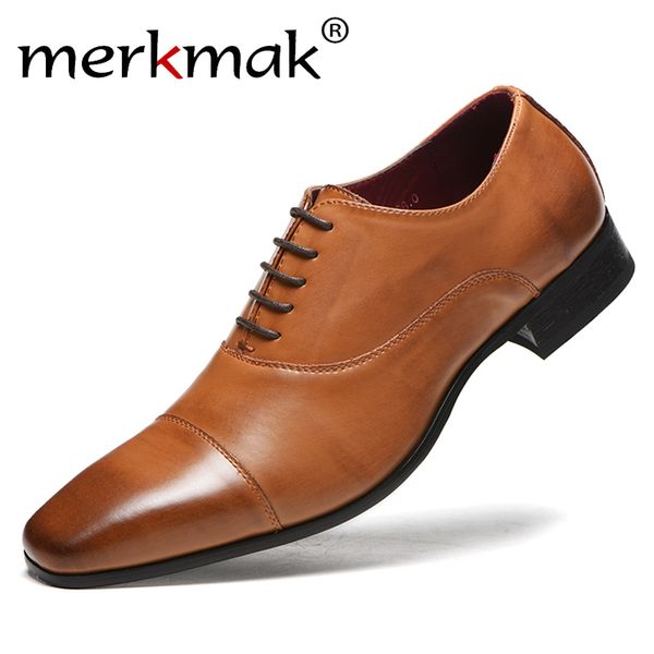 

merkmak 2019 new autumn men shoes dress shoes business formal lace-up footwear big size oxfords for wedding party, Black