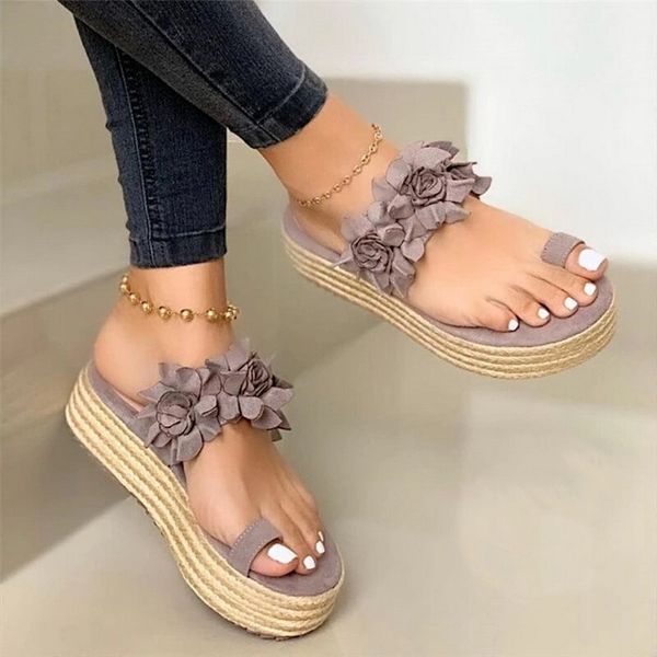 

women's summer sandals flower ladies open toe slip on flock flat platform shoes woman fashion comfortable casual female 2020, Black