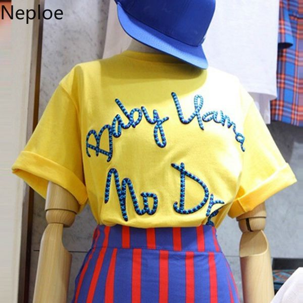 

neploe letter embroidery t shirts women summr 2019 new arrival o-neck short sleeve tees loose cotton korean ladies 43870, White