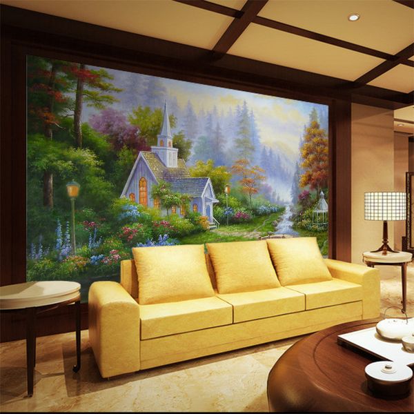 

european landscape oil painting large mural wallpaper non-woven living room tv background wall 3d video wall paper