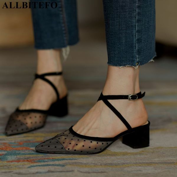 

allbitefo fashion natural genuine leather insole high heels women heels shoes summer women sandals beach sandals, Black