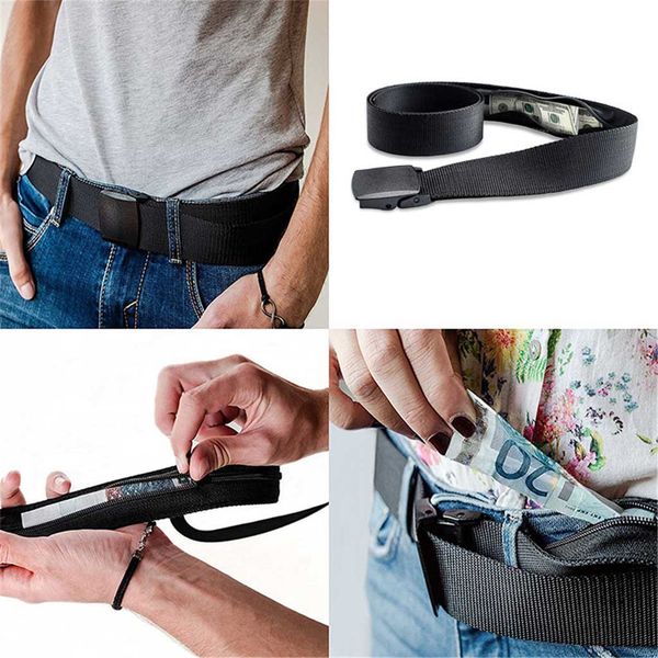 

new travel security belt hidden money pocket pouch, non-metal buckle, anti-theft waist wallet ticket protect fanny bags belt, Black;brown
