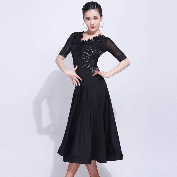 

woman ballroom dress flamenco rave outfit black standard dance dresses ladies waltz spanish practice performance wear dnv12497, Black;red