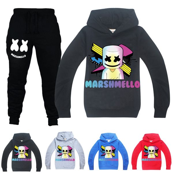 

spring and autumn 6-14y boys girls hoodies + trousers 2 piece sets dj marshmello printed kids clothing sets kids designer clothes dhl ss78, White