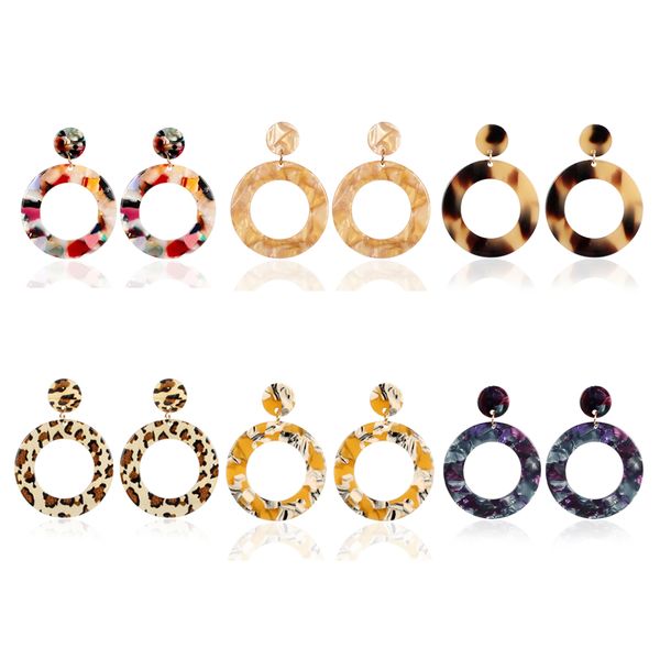 

wholesale fashion leopard print geometric circle acetate acrylic big dangle drop statement lady earrings for women ing, Silver