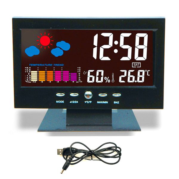

large color digital screen lcd alarm table clock weather forecast snooze temperature humidity backlight alarm clock