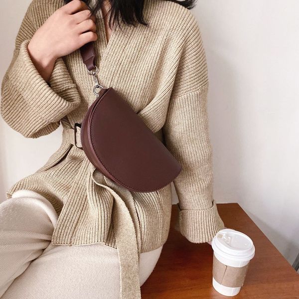 

niche package female new pu leather simple fashion saddle bag wide shoulder strap temperament wild shoulder bag