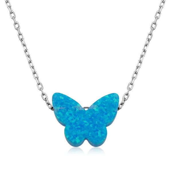 

925 sterling silver blue opal stone butterfly lady necklace