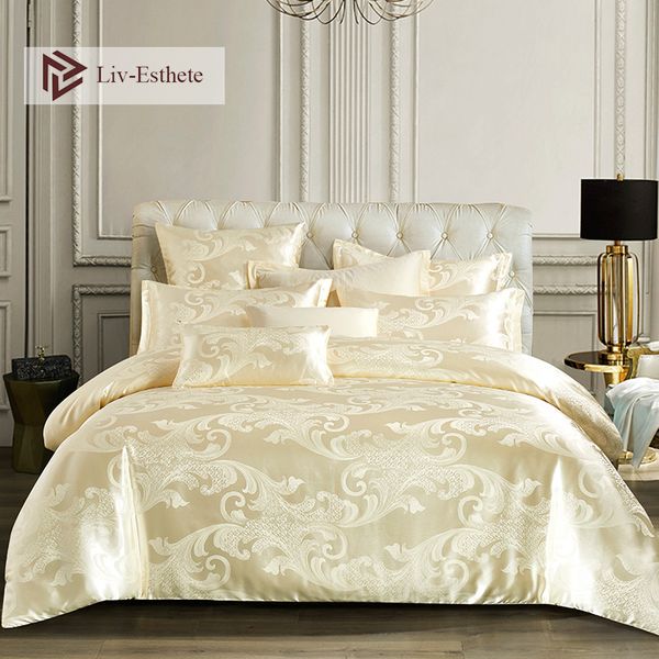 

liv-esthete 2019 luxury euro jacquard palace bedding set double bedspread flat sheet decorative bed linen set home textile