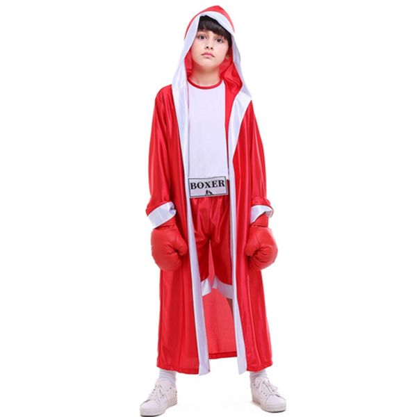 

findpitaya halloween costume two-color children's sportswear red and blue boxers boxing competition pgraphy cosplay costume, Black;red