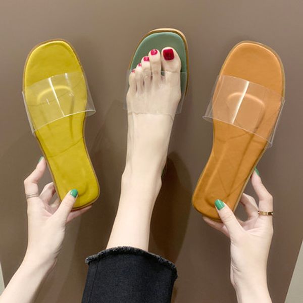 

transparent slippers women wear wet water 2020 summer new fashion wild lady's word slippers, Black