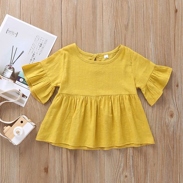 

summer casual fashion baby girl cute solid color половина рукава платье принцессы дети \»hot sale shirt, Red;yellow