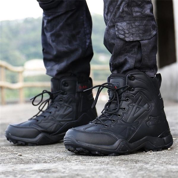 

men leather boots special force tactical desert combat men boots outdoor shoes ankle .18, Black